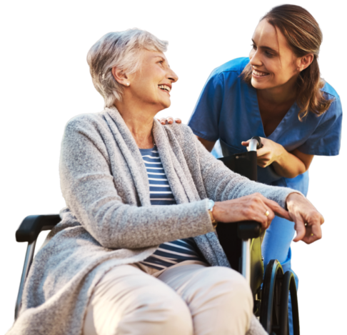 carer and senior woman in a wheelchair