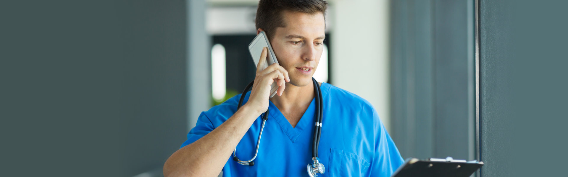 healthcare worker taking a call